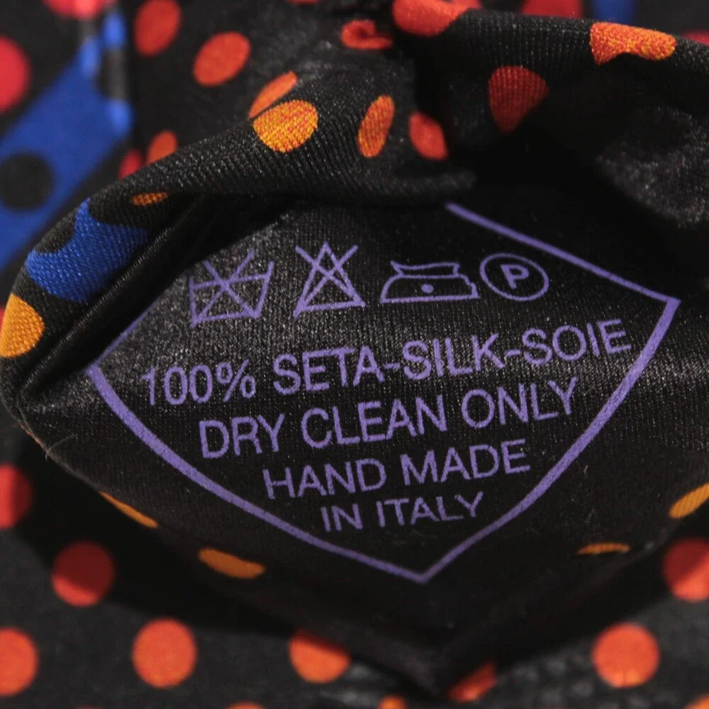 Italo Ferretti NWT Neck Tie in Black with Multicolor Polka Dots 100% Silk